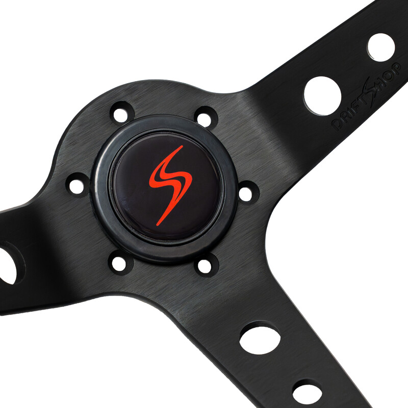 DriftShop Steering Wheel (90 mm Dish), Perforated Leather, Black Spokes